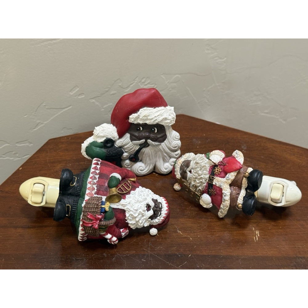Vintage African American Black Santa Claus Plug In Night Light Lot of 3 WORKING